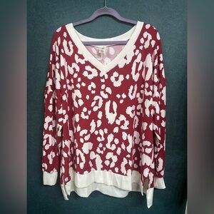 NWOT Sew In Love Red and White V-Neck Sweater